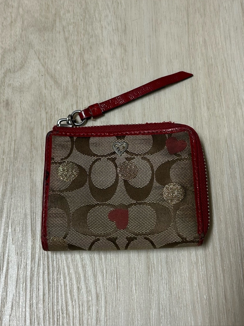 Coach Poppy Signature Red Hearts Small Wallet